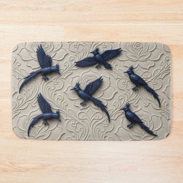 Item preview, 3D Carved Stone Floral with Deep Blue Ravens Seamless Design designed and sold by Breezes-of-Ida.