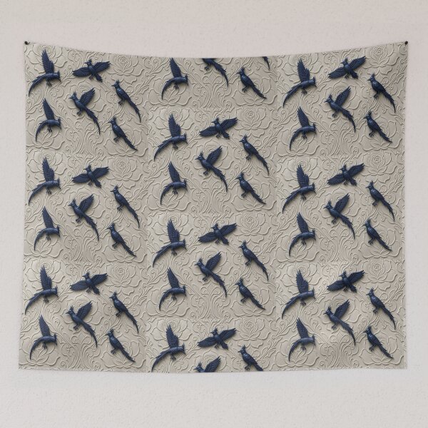 Item preview, 3D Carved Stone Floral with Deep Blue Ravens Seamless Design designed and sold by Breezes-of-Ida.