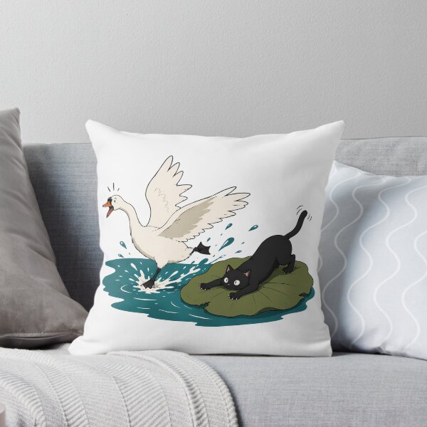 Item preview, Mischievous Black Cat Teasing a Swan by the Lake designed and sold by LazyPaw Design.