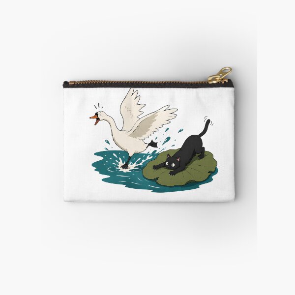 Item preview, Mischievous Black Cat Teasing a Swan by the Lake designed and sold by LazyPaw Design.