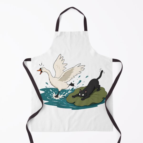 Item preview, Mischievous Black Cat Teasing a Swan by the Lake designed and sold by LazyPaw Design.