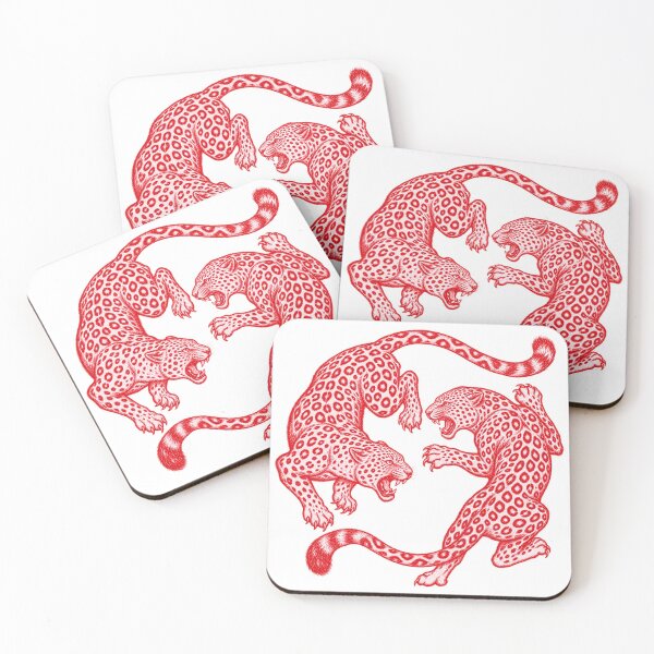 Item preview, Two Fighting Leopards Red Vintage Tattoo Illustration designed and sold by wecrea.