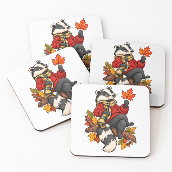 Item preview, Cozy Autumn Badger – Fall Leaves designed and sold by Sed94.
