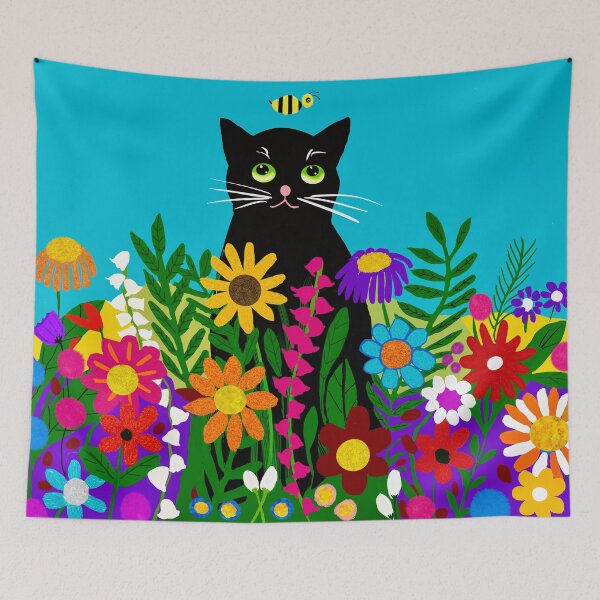 Item preview, Black Cat in Flower Field designed and sold by Elaine M Hayward .