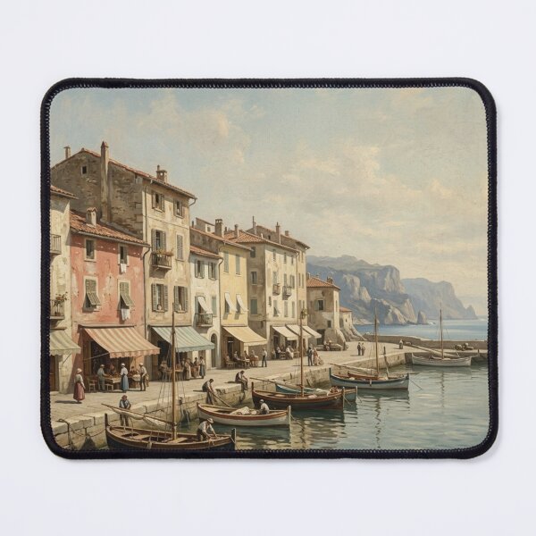 Item preview, Vintage Italian Harbor Oil Painting - Mediterranean Coastal Wall Art designed and sold by Denim Art Studio.