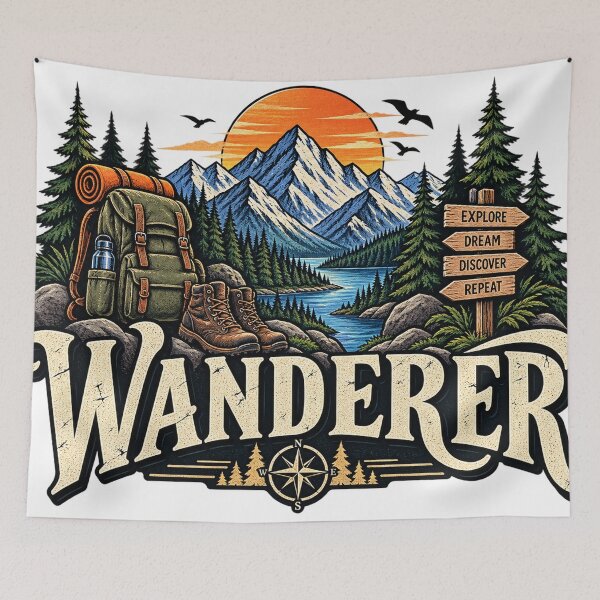 Item preview, Vintage Wanderer Mountain Adventure Explore Dream Discover designed and sold by CreativeNest Prints.