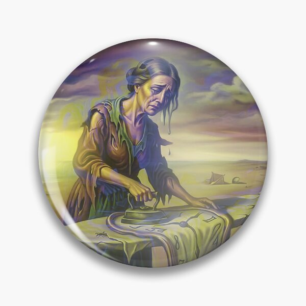 Item preview, Surrealist Ironing Woman Canvas Print | Melancholy Melting Clock Wall Art | Dreamlike Surreal Landscape Poster | Symbolic Fine Art Print designed and sold by SergioMiklos.