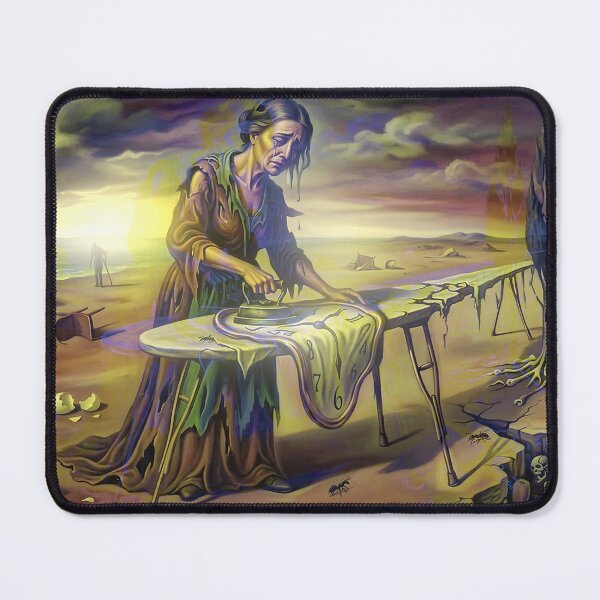 Item preview, Surrealist Ironing Woman Canvas Print | Melancholy Melting Clock Wall Art | Dreamlike Surreal Landscape Poster | Symbolic Fine Art Print designed and sold by SergioMiklos.
