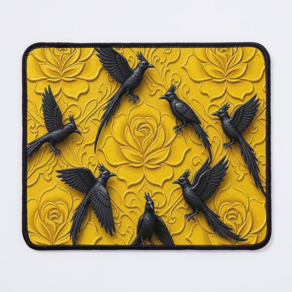 Item preview, 3D Carved Yellow Stone Floral with Jet Black Ravens Seamless Pattern designed and sold by Breezes-of-Ida.