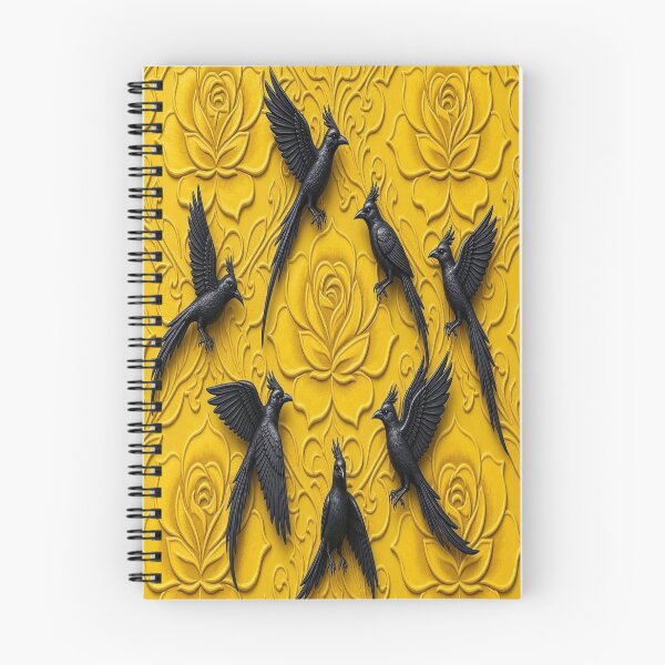 Item preview, 3D Carved Yellow Stone Floral with Jet Black Ravens Seamless Pattern designed and sold by Breezes-of-Ida.