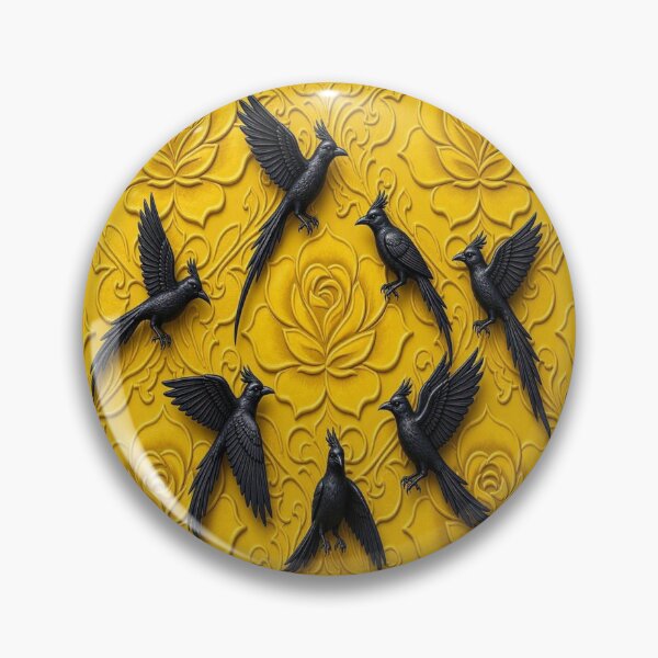 Item preview, 3D Carved Yellow Stone Floral with Jet Black Ravens Seamless Pattern designed and sold by Breezes-of-Ida.