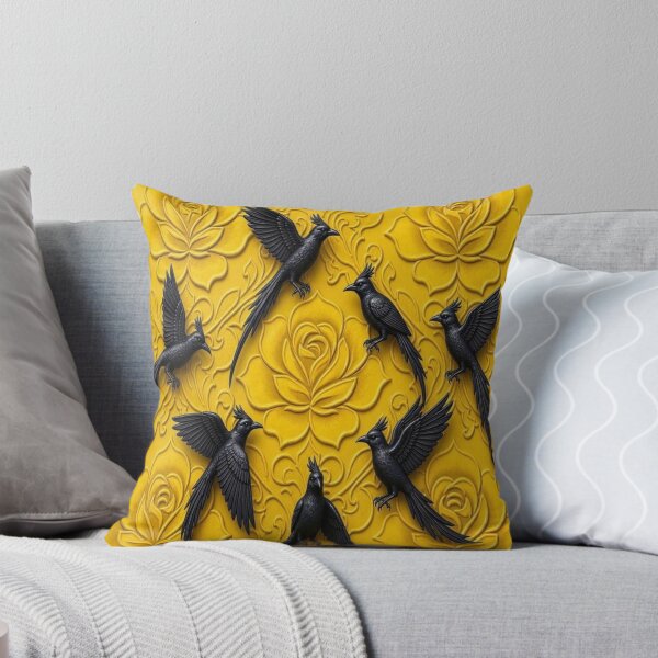 Item preview, 3D Carved Yellow Stone Floral with Jet Black Ravens Seamless Pattern designed and sold by Breezes-of-Ida.