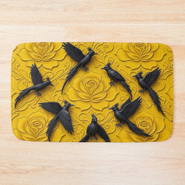 Item preview, 3D Carved Yellow Stone Floral with Jet Black Ravens Seamless Pattern designed and sold by Breezes-of-Ida.