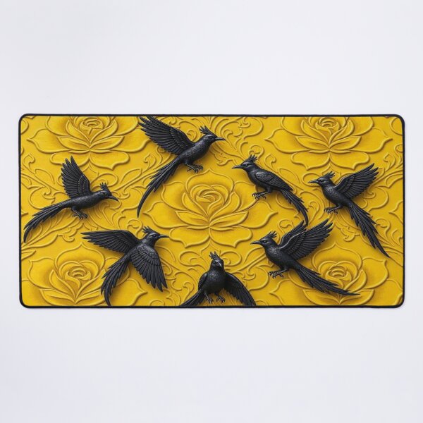 Item preview, 3D Carved Yellow Stone Floral with Jet Black Ravens Seamless Pattern designed and sold by Breezes-of-Ida.