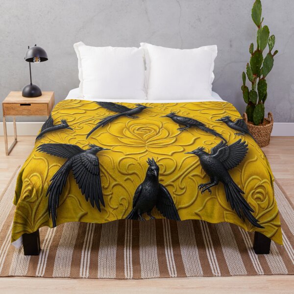 Item preview, 3D Carved Yellow Stone Floral with Jet Black Ravens Seamless Pattern designed and sold by Breezes-of-Ida.