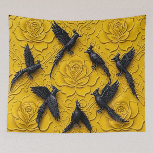 Item preview, 3D Carved Yellow Stone Floral with Jet Black Ravens Seamless Pattern designed and sold by Breezes-of-Ida.