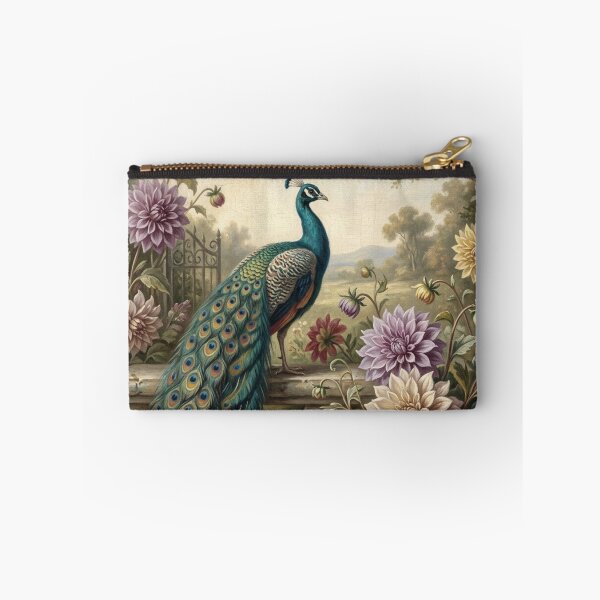 Item preview, Elegant Peacock in Vintage Dahlia Garden Oil Painting designed and sold by Denim Art Studio.