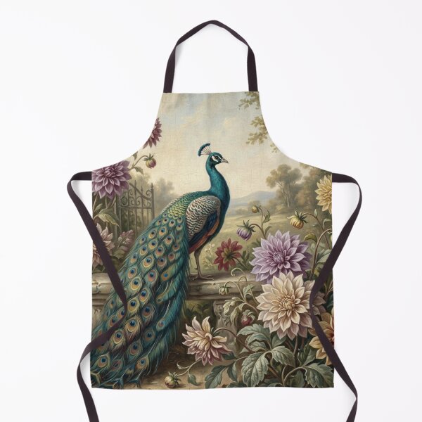 Item preview, Elegant Peacock in Vintage Dahlia Garden Oil Painting designed and sold by Denim Art Studio.