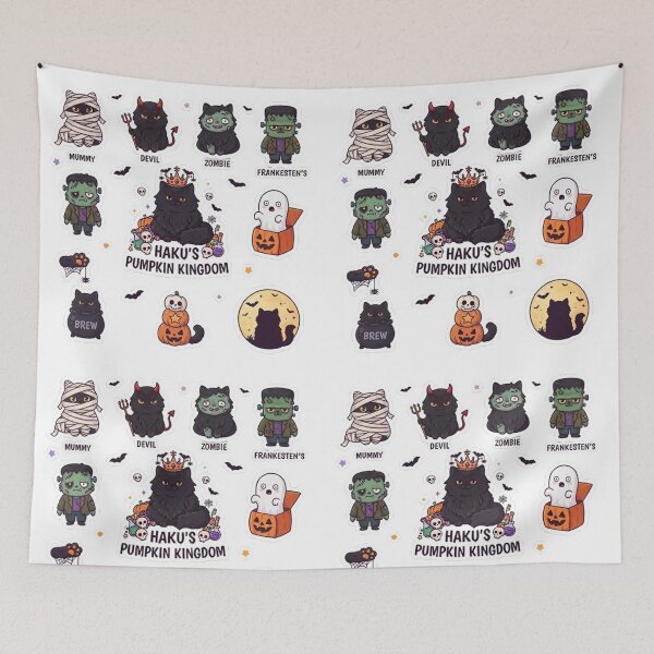 Item preview, Haku's Pumpkin Kingdom Cute Black Cat Halloween Costumes Sticker Sheet designed and sold by PetalsPaws.