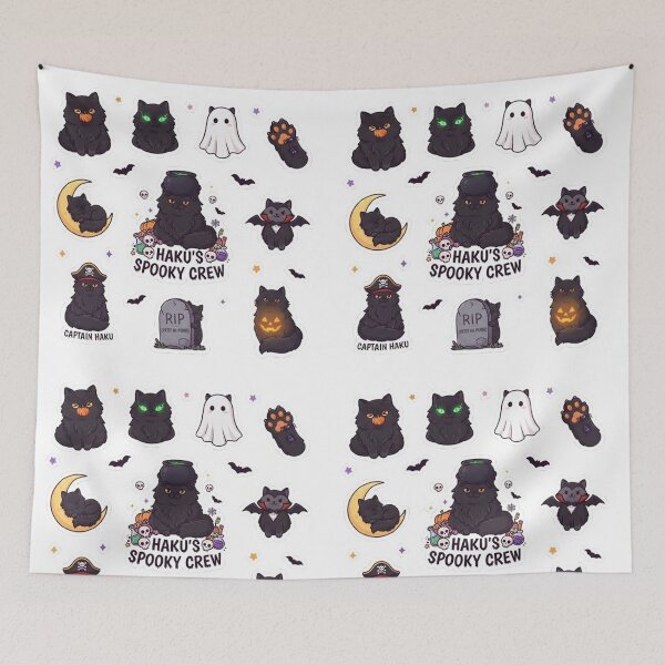 Item preview, Haku's Spooky Crew - Kawaii Black Cat Halloween Sticker Sheet designed and sold by PetalsPaws.