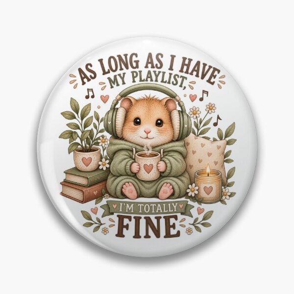 Item preview, As Long As I Have My Playlist, I’m Totally Fine – Cute Cozy Hamster designed and sold by DreamyBrushArt.