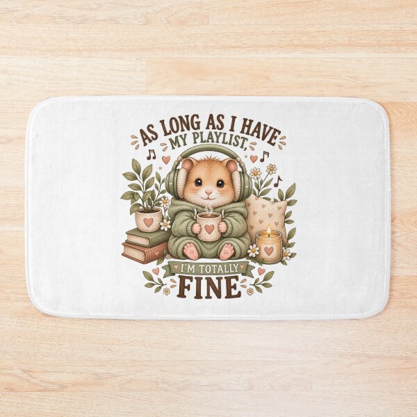 Item preview, As Long As I Have My Playlist, I’m Totally Fine – Cute Cozy Hamster designed and sold by DreamyBrushArt.