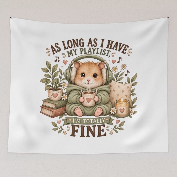 Item preview, As Long As I Have My Playlist, I’m Totally Fine – Cute Cozy Hamster designed and sold by DreamyBrushArt.