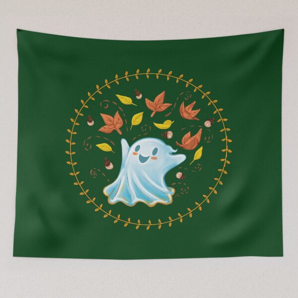 Item preview, A little ghost playing with autumn leaves designed and sold by Konopikyu.