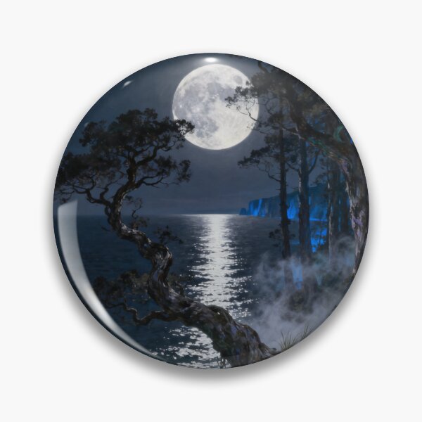 Item preview, Fantasy Full Moon Coastal Landscape with Glowing Mushrooms designed and sold by stylishdzign.