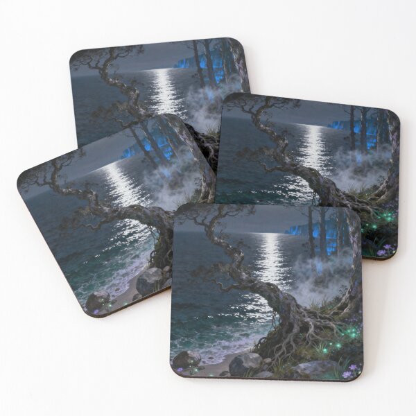 Item preview, Fantasy Full Moon Coastal Landscape with Glowing Mushrooms designed and sold by stylishdzign.