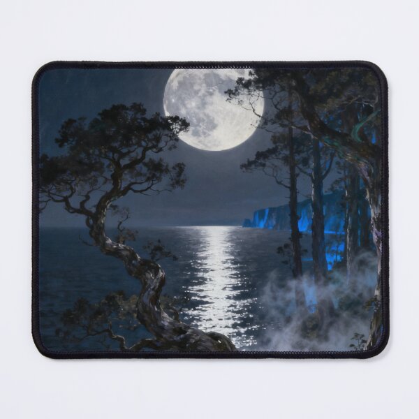 Item preview, Fantasy Full Moon Coastal Landscape with Glowing Mushrooms designed and sold by stylishdzign.