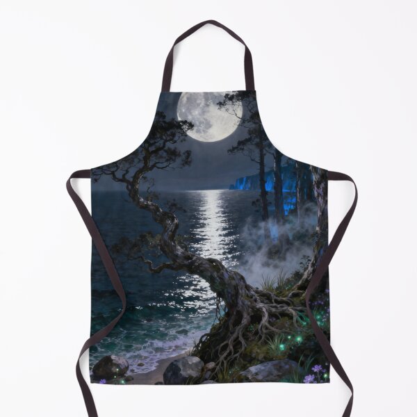 Item preview, Fantasy Full Moon Coastal Landscape with Glowing Mushrooms designed and sold by stylishdzign.