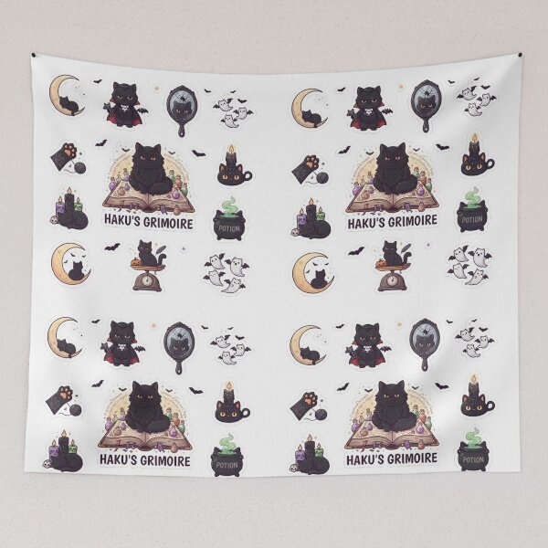 Item preview, Haku's Grimoire - Magical Black Cat Witchcraft Sticker Sheet designed and sold by PetalsPaws.