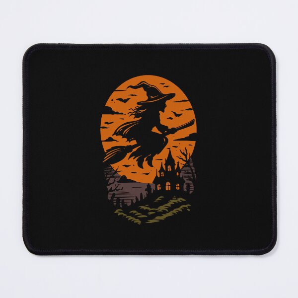 Item preview, Vintage Halloween Witch Flying on Broomstick Moon and Bats Illustration designed and sold by phsycartwork.