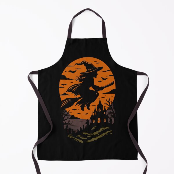 Item preview, Vintage Halloween Witch Flying on Broomstick Moon and Bats Illustration designed and sold by phsycartwork.