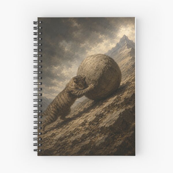 Item preview, Cat Pushing a Massive Boulder Uphill designed and sold by Ocelot-T.