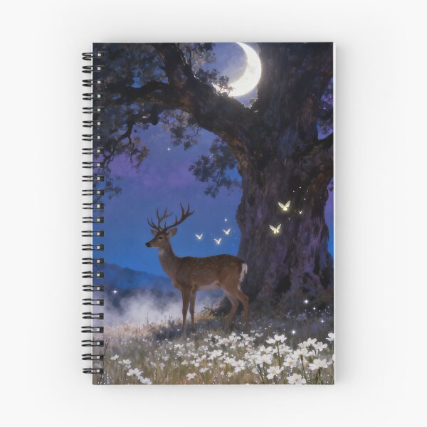 Item preview, Fantasy Deer Moonlit Meadow Landscape with Ancient Tree designed and sold by stylishdzign.