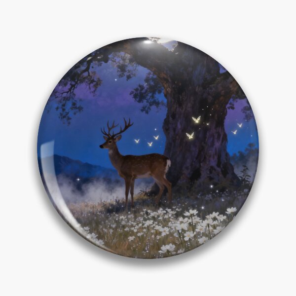 Item preview, Fantasy Deer Moonlit Meadow Landscape with Ancient Tree designed and sold by stylishdzign.