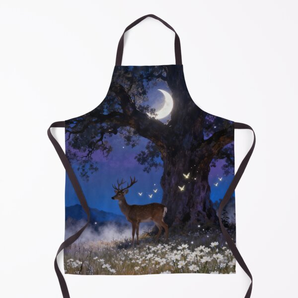Item preview, Fantasy Deer Moonlit Meadow Landscape with Ancient Tree designed and sold by stylishdzign.