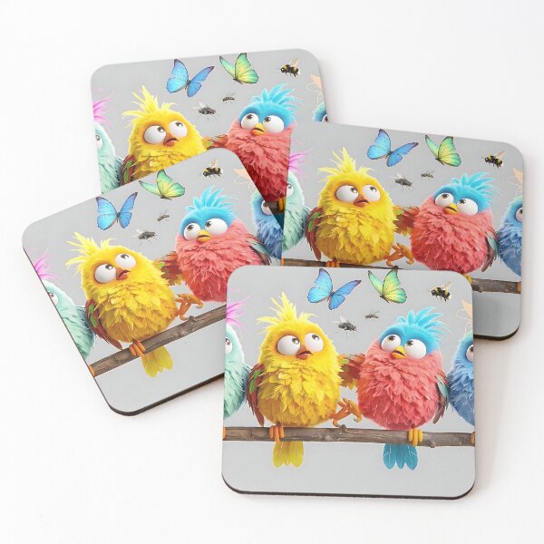Item preview, Four Funny Goofy Birds and Butterflies 3D Art designed and sold by ToxicInkArt.