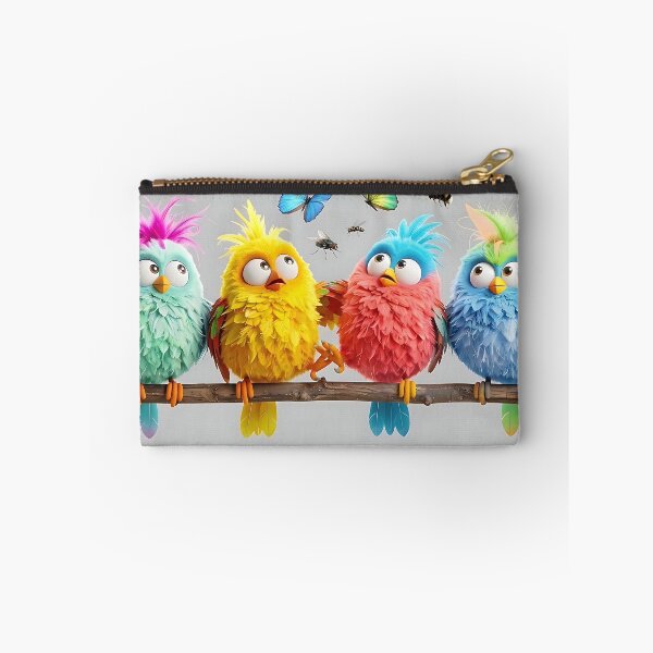 Aperçu de l'œuvre Quatre oiseaux et papillons rigolos en 3D créée et vendue par ToxicInkArt.