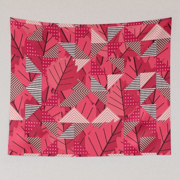 Item preview, Cubist Autumn Canopy – Abstract Geometric Leaves & Stripes Pattern | Red designed and sold by Frohyou.