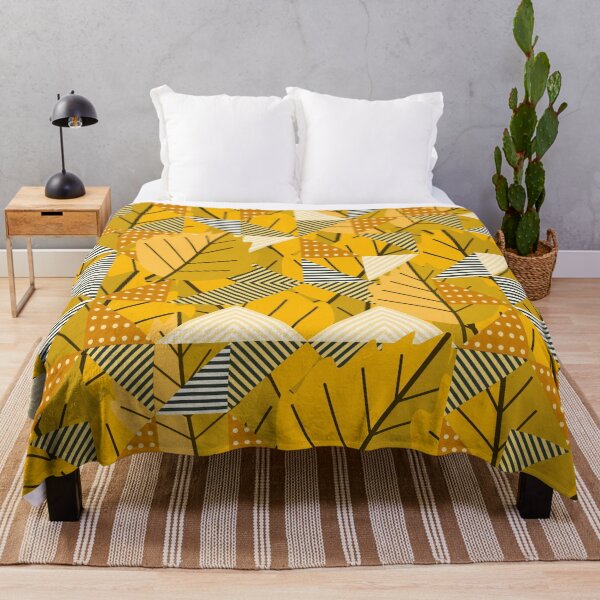 Item preview, Cubist Autumn Canopy – Abstract Geometric Leaves & Stripes Pattern | Yellow designed and sold by Frohyou.