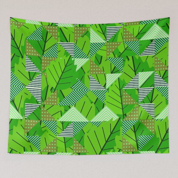 Item preview, Cubist Autumn Canopy – Abstract Geometric Leaves & Stripes Pattern | Green designed and sold by Frohyou.