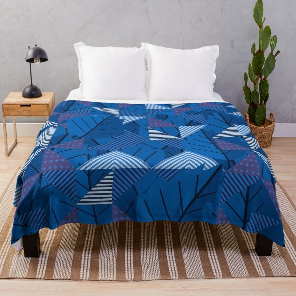 Item preview, Cubist Autumn Canopy – Abstract Geometric Leaves & Stripes Pattern | Blue designed and sold by Frohyou.