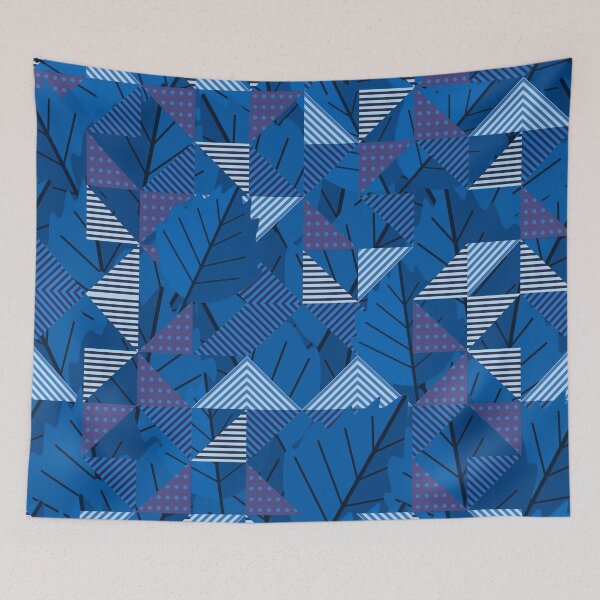 Item preview, Cubist Autumn Canopy – Abstract Geometric Leaves & Stripes Pattern | Blue designed and sold by Frohyou.