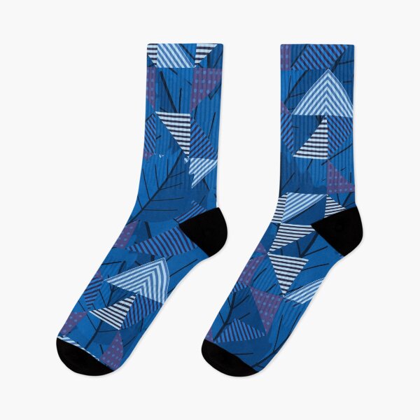 Item preview, Cubist Autumn Canopy – Abstract Geometric Leaves & Stripes Pattern | Blue designed and sold by Frohyou.