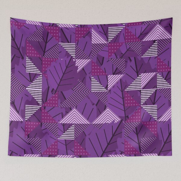 Item preview, Cubist Autumn Canopy – Abstract Geometric Leaves & Stripes Pattern | Purple designed and sold by Frohyou.