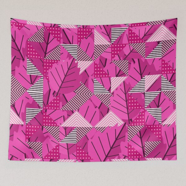 Item preview, Cubist Autumn Canopy – Abstract Geometric Leaves & Stripes Pattern | Pink designed and sold by Frohyou.