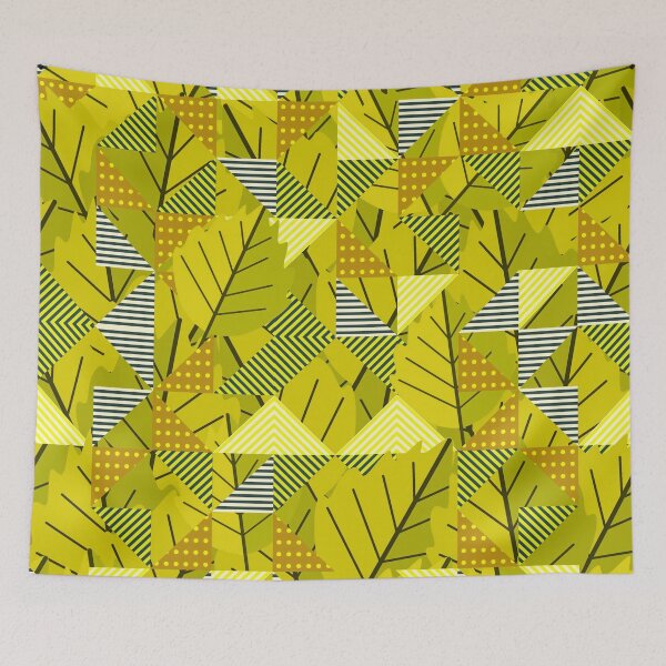 Item preview, Cubist Autumn Canopy – Abstract Geometric Leaves & Stripes Pattern | Chartreuse designed and sold by Frohyou.
